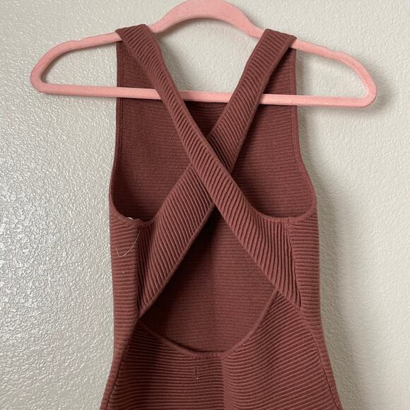 Abercrombie & Fitch Dress Womens Small Petite Brown Scuba Ribbed Knit Mini Cross - Picture 7 of 12